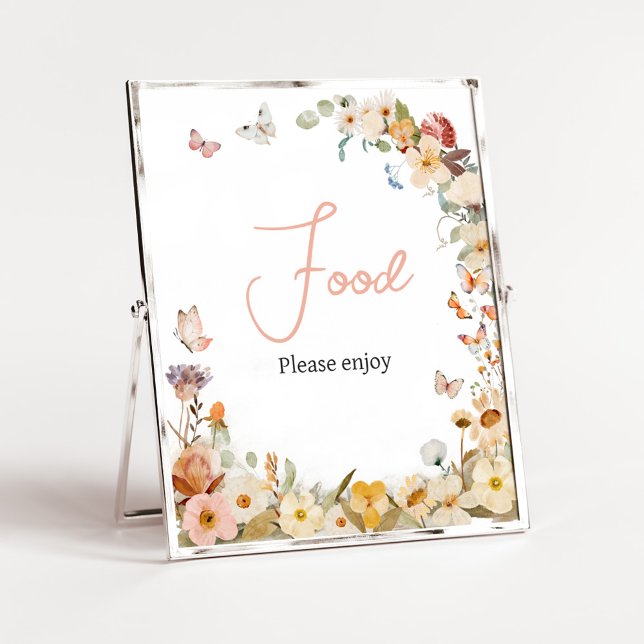 Poster Fleur sauvage Petit Papillon Baby shower alimentai (Little Butterfly Wildflower Baby Shower Food Sign)
