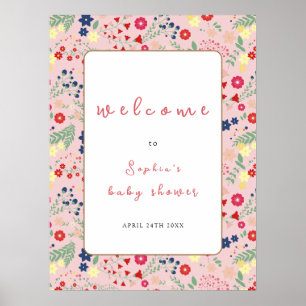 Poster Fleur sauvage rose  cadre Baby shower fille accuei