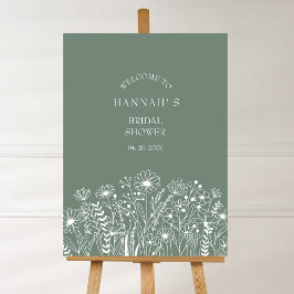 Poster Fleur sauvage Sage Green Fête des mariées Bienvenu