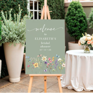 Poster Fleur sauvage Sage Green Fête des mariées Bienvenu