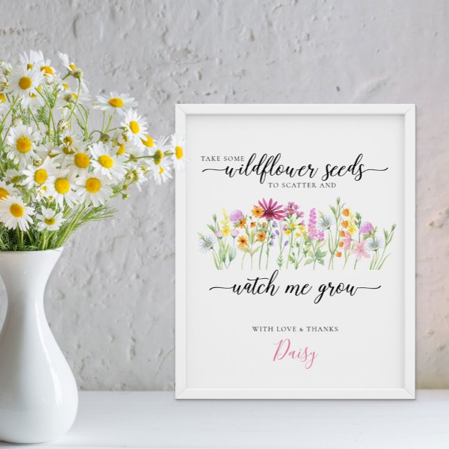 Poster Fleur sauvage Seeds Watch me Grow Baby showers Fav (Watch me Grow floral baby shower sign - Wildflower Meadow Collection - order printed or digital file)