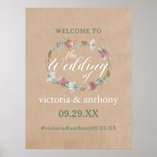 Poster  fleur sauvage Sur Mariage campagnard Kraft Bienve (Devant)