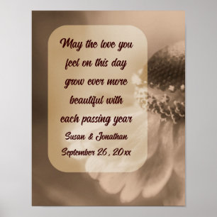 Poster Fleur Sepia Zinnia Mariage personnalisé