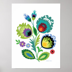 Poster Fleur verte d'art populaire polonais