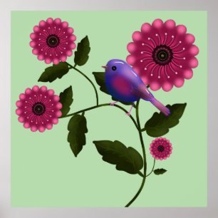 Poster Fleur vibrante de printemps avec l'art d'un joli o