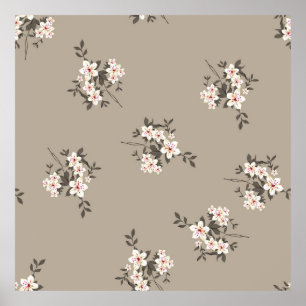 Poster Fleur vintage sans couture design motif gris 