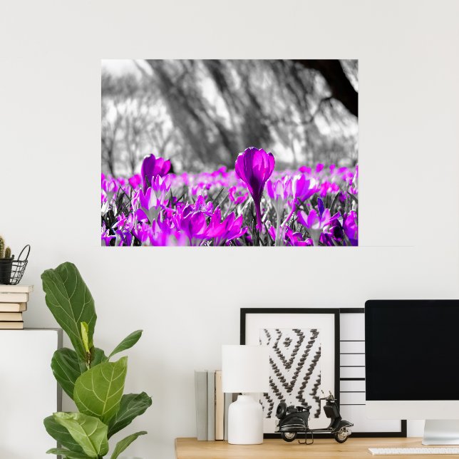 Poster Fleur violet noir blanc monochrome (Bureau à domicile)