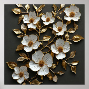 Poster Fleurs 3d blanches