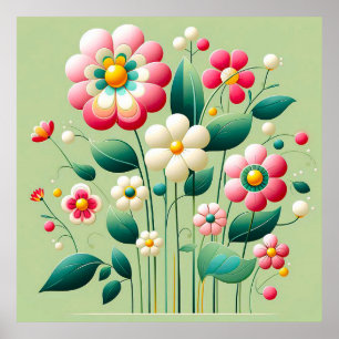 Poster Fleurs 3d colorées