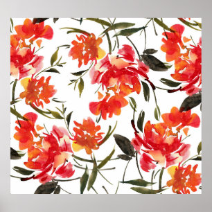 Poster Fleurs à l'aquarelle, motif transparent dessiné à
