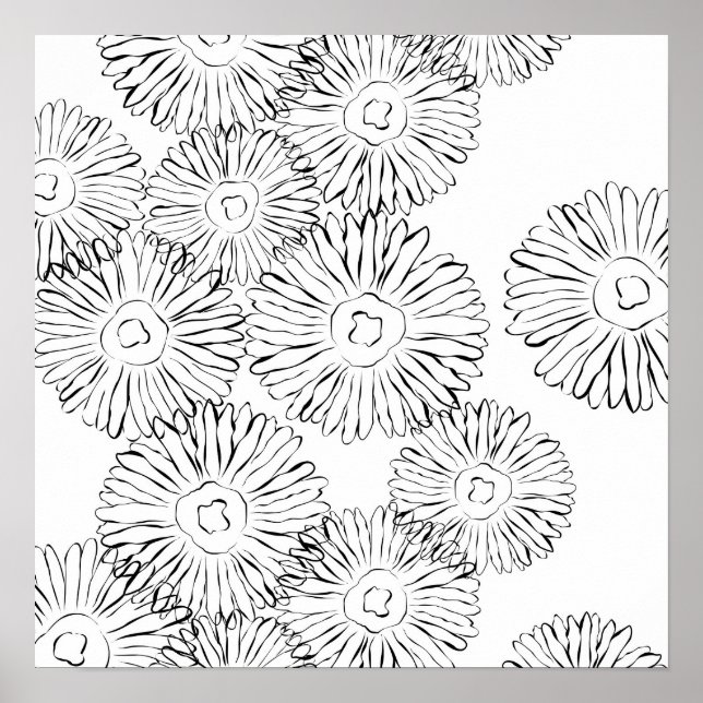 Poster Fleurs abstraites de printemps noir et blanc (Devant)