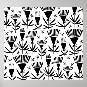 Poster Fleurs Abstraites en noir blanc : Motif élégant