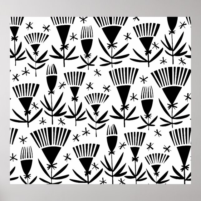 Poster Fleurs Abstraites en noir blanc : Motif élégant (Devant)