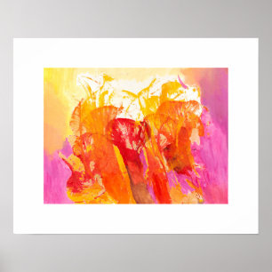 Poster Fleurs abstraites en rose, mandarine, et or