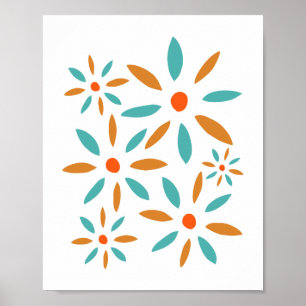 Poster Fleurs Abstraites Turquoise Et Orange