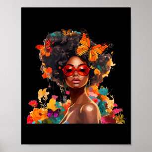 Poster Fleurs Afro Femmes Papillon Latina Afro Amérique