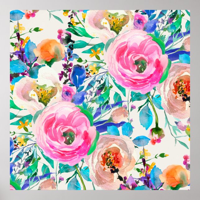 Poster Fleurs aquarelles lumineuses (Devant)