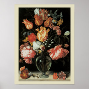 Poster Fleurs Baroques Antiques, Tulipes et Roses dans un