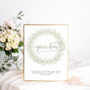 Poster Fleurs Blanches Classiques Bar Ouvert pour Mariage