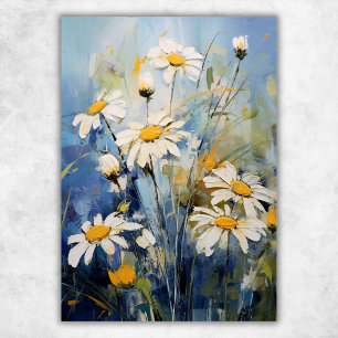 Poster Fleurs blanches de marguerite sur fond bleu   Bota