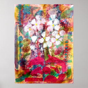 Poster Fleurs blanches en Pot rose Imprimer