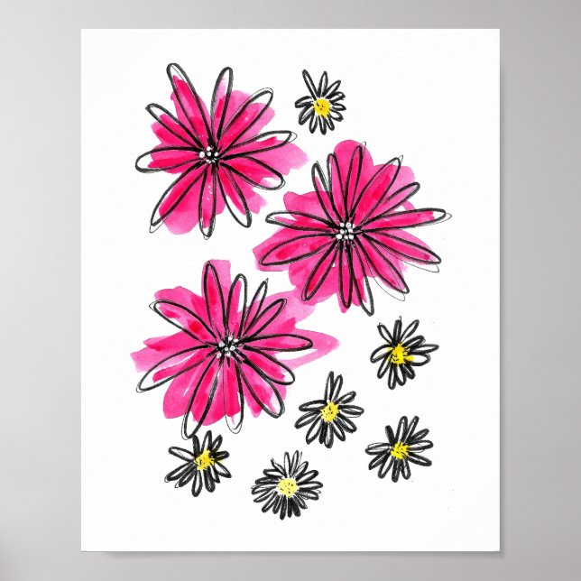 Poster Fleurs blanches et roses (Devant)