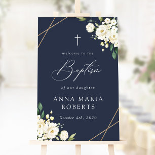 Poster Fleurs blanches, fleurs crème, Bienvenue au baptêm
