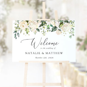 Poster Fleurs Blanches, Fleurs Crème, Bienvenue au Mariag