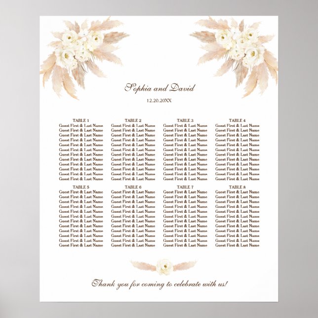 Poster Fleurs blanches Pampas Mariage en herbe (Devant)