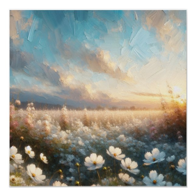 Poster Fleurs blanches sous un beau ciel (Devant)