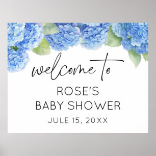 Poster Fleurs bleues Accueil Baby shower Hydrangea