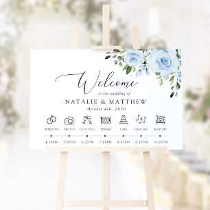 Poster Fleurs bleues, Boho, Mariage Bienvenue