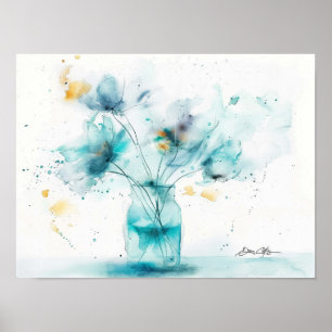 Poster Fleurs bleues dans un vase de verre