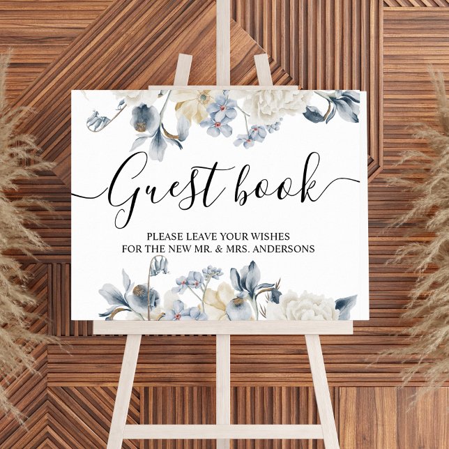 Poster Fleurs Bleues Et Blancs D'Hiver Élégantes (Créateur téléchargé)