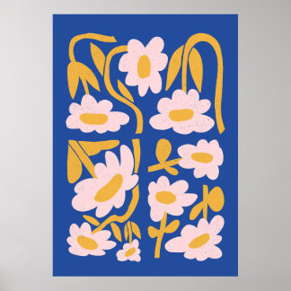 Poster Fleurs bleues et roses Abstraites