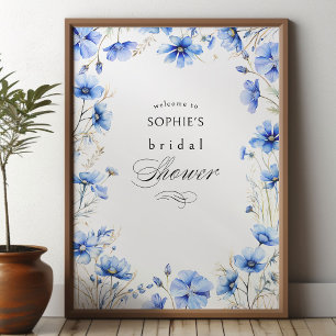 Poster Fleurs bleues Fête des mariées à cadre fleuri Accu