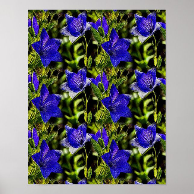 Poster Fleurs Bleues Motif d'art nature (Devant)