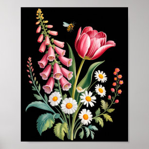 Poster Fleurs botaniques marguerites tulipe digitale papi