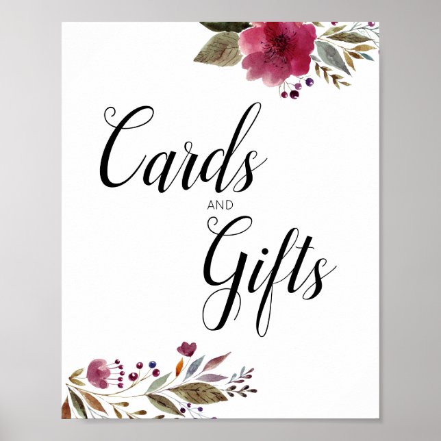 Poster Fleurs Bourgogne Cartes et cadeaux Mariage de tabl (Devant)