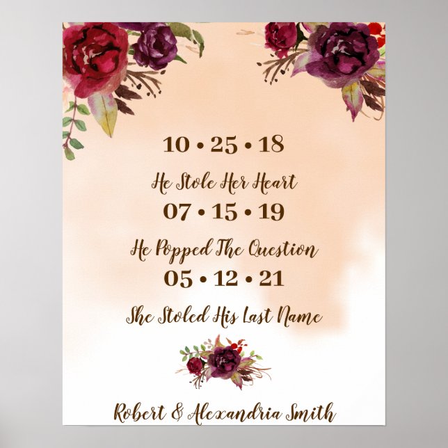 Poster Fleurs Bourgognes Mariage du meilleur jour Date Ou (Devant)