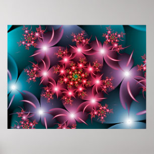 Poster Fleurs Brillantes Art Fractal en Spirale