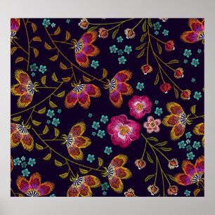 Poster Fleurs brodées : mode sans couture motif