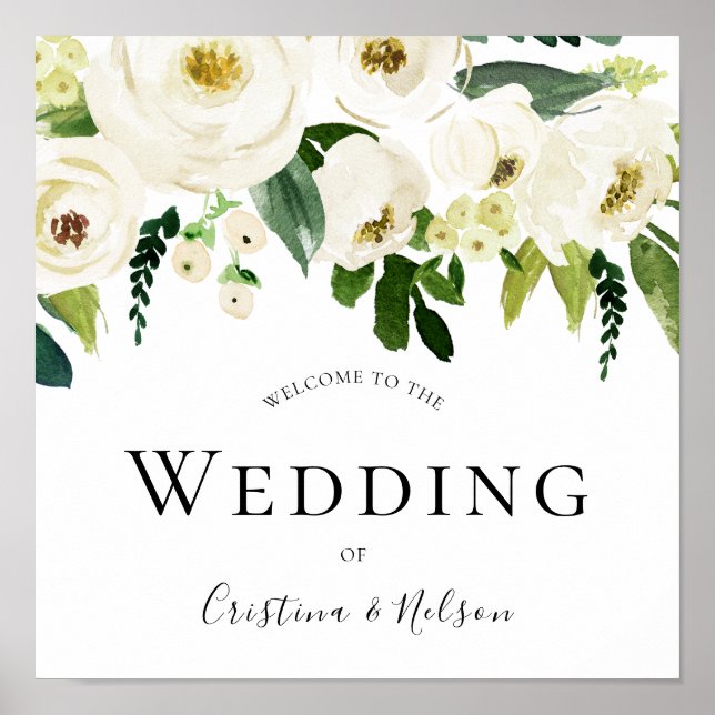 Poster Fleurs Champagne Bienvenue Au Mariage des Signes (Devant)
