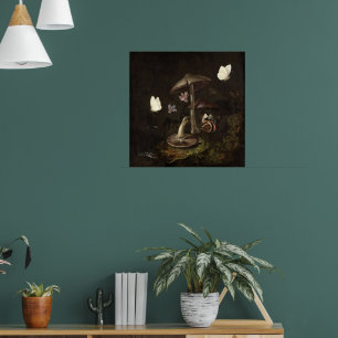Poster Fleurs champignons papillons lézard & Serpent