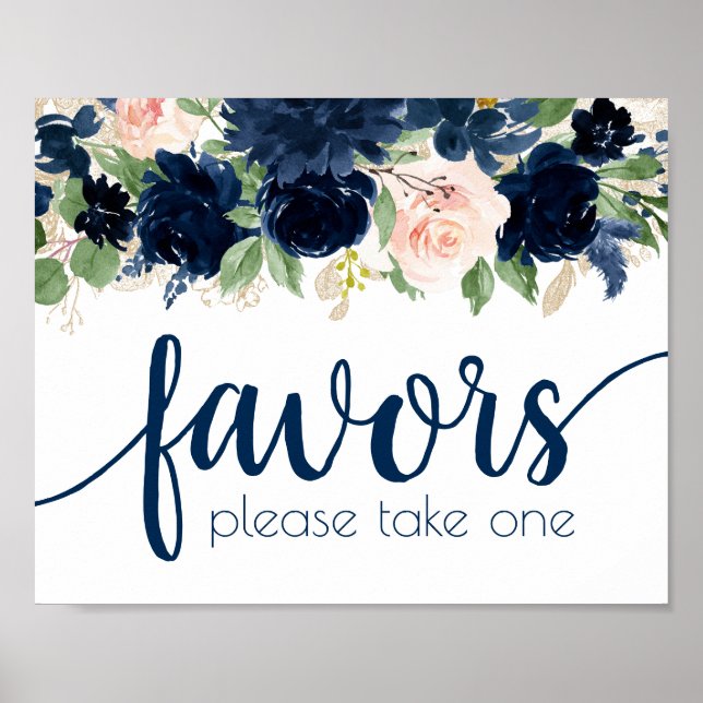 Poster Fleurs Chic | Faveurs Florales Bleu Marine et Rose (Devant)
