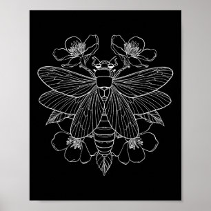 Poster Fleurs Cicada Bug Insect Artiste de tatouage Vinta