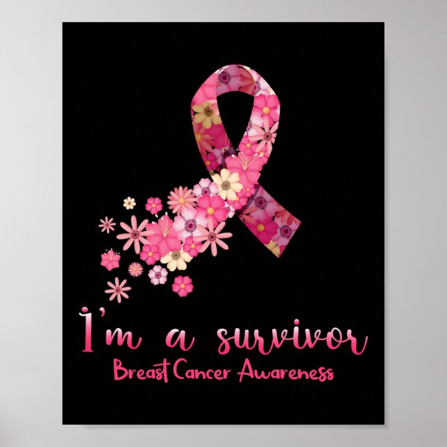 Poster Fleurs Coeur Je suis un survivant Cancer du sein D (Devant)