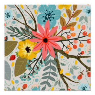 Poster Fleurs colorées Aquarelle mignonne