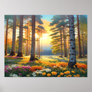 Poster Fleurs colorées de la forêt et couleurs d'été Art