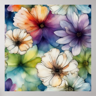 Poster Fleurs colorées en Aquarelle
